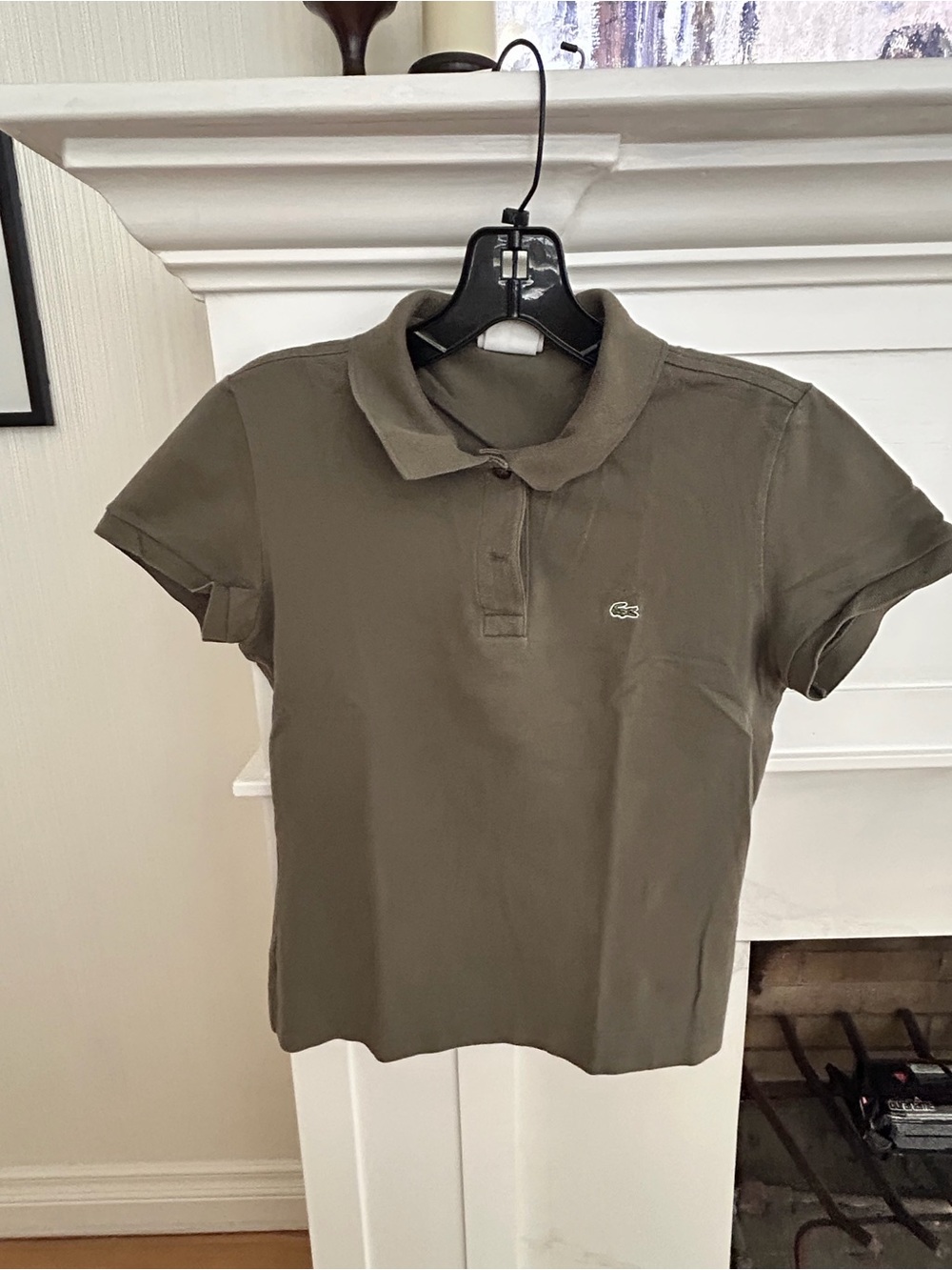 Lacoste Women's Olive Polo Shirt with Embroidered Croc